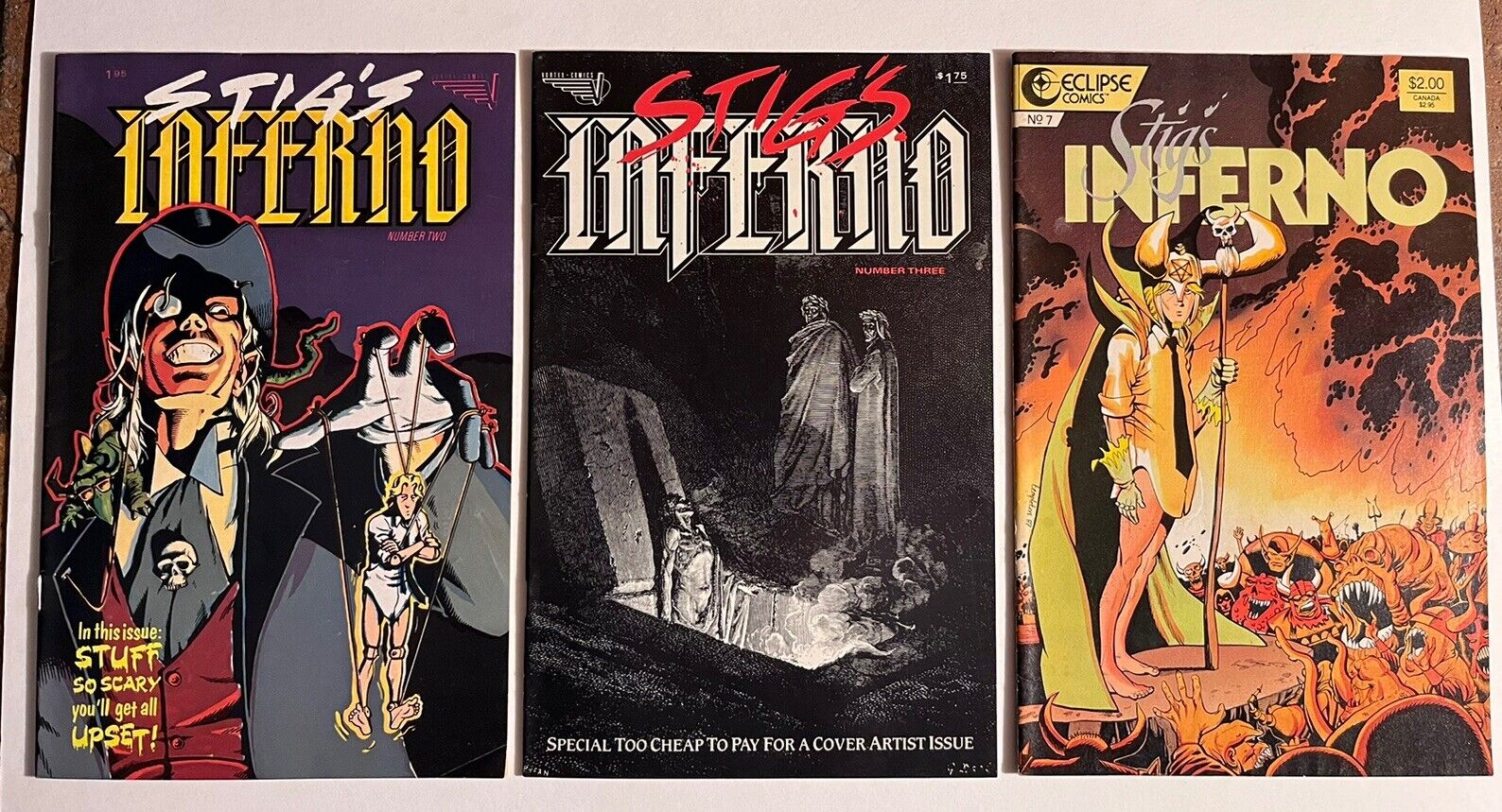 Lot Of 3 ✅ Stig\'s Inferno 1984-85-87 ✅ Vortex Comics ✅ Copper Age Comic Books
