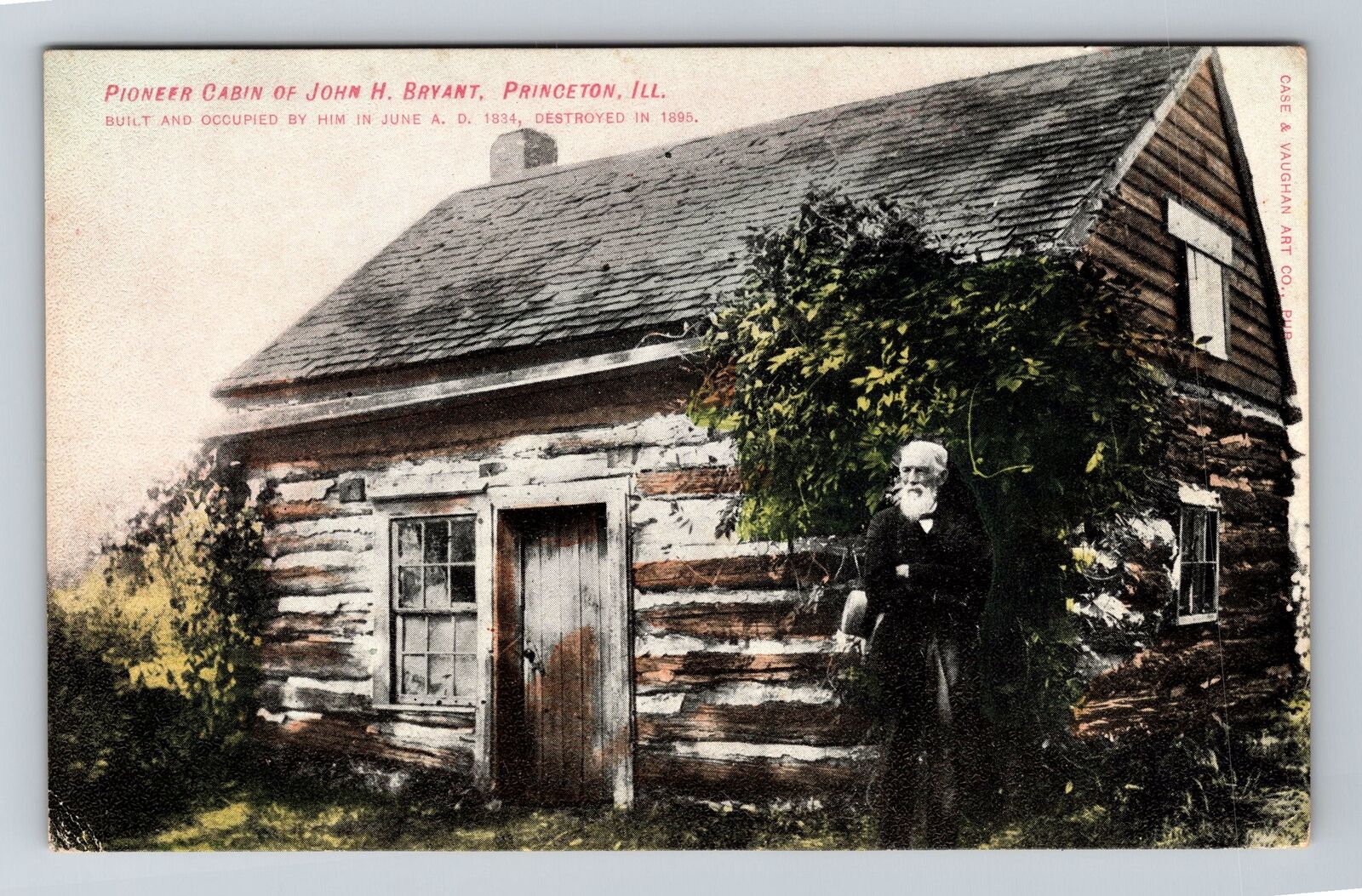 Princeton IL-Illinois, Pioneer Cabin John H Bryant Vintage Souvenir Postcard