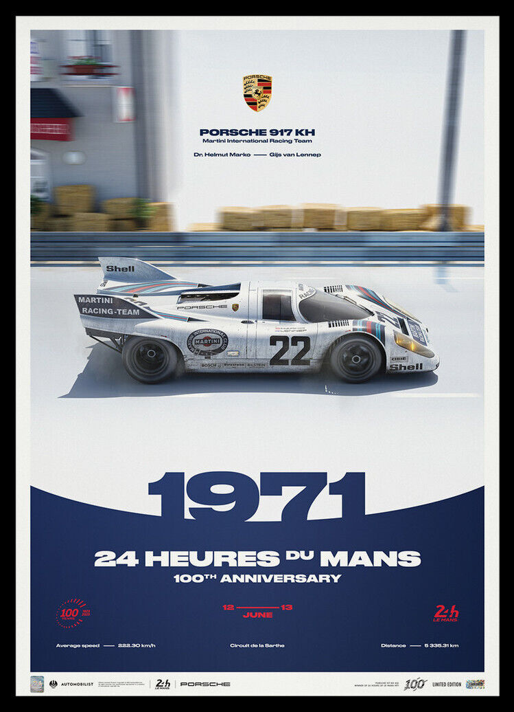 1971 PORSCHE Martini 917KH 24 Hours Le Mans van Lennep Marko Ltd Ed 200 Poster