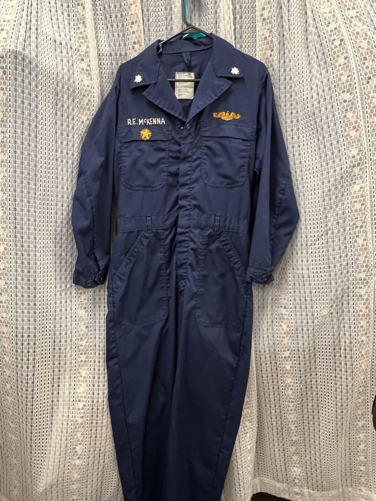 1981 US NAVY USN Coveralls, Shipboard, Blue Men's Size 38R Submarine Patches