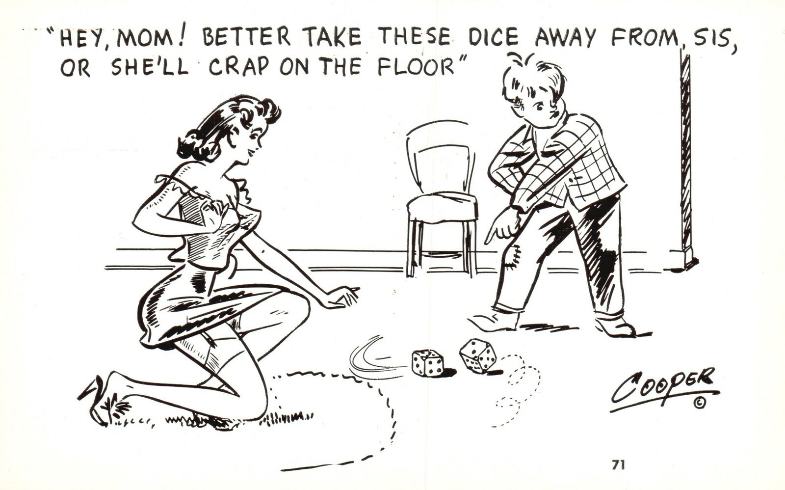 Vintage Postcard Hey Mom Better Take These Dice Away From Sister Art Comics