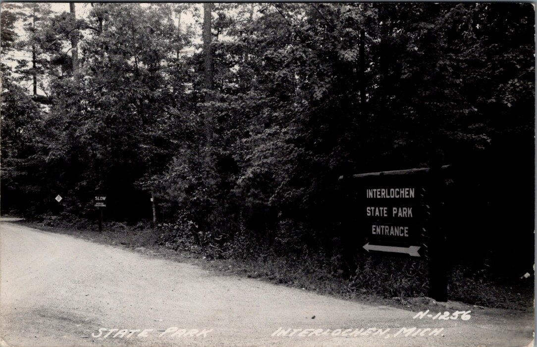 1951, Interlochen State Park Entrance, INTERLOCHEN, Michigan Real Photo Postcard