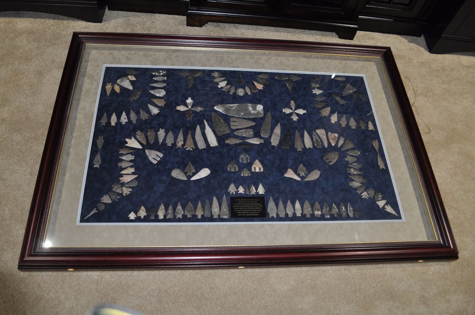  Large RARE American Texas Arrowheads Artifact framed collection Museum Quality