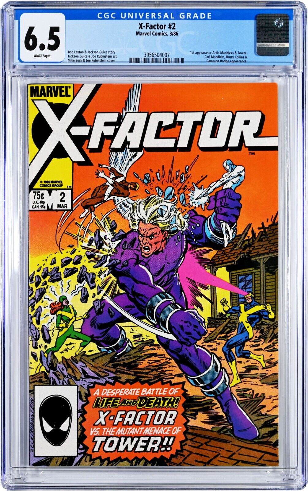 X-Factor #2 CGC 6.5 (Mar 1986, Marvel) Bob Layton, 1st Artie Maddicks & Tower