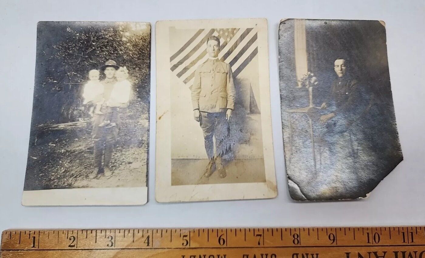 3x Antique WW1 Era Real Photo Post Card RPPC Postcard Unposted US Military Men