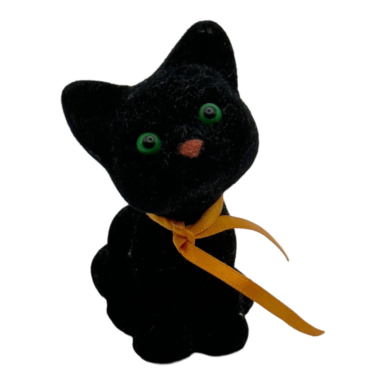 Hallmark Merry Miniature 1982 Kitten Black Felt Cat Flocked Halloween Vintage