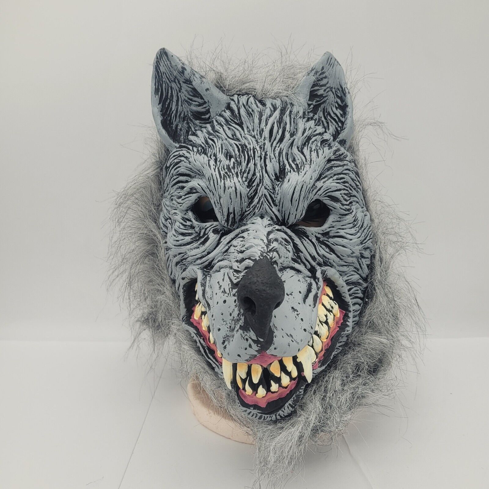 Werewolf Latex Halloween Mask Mean Teeth Gray Hair Full Head Dog 