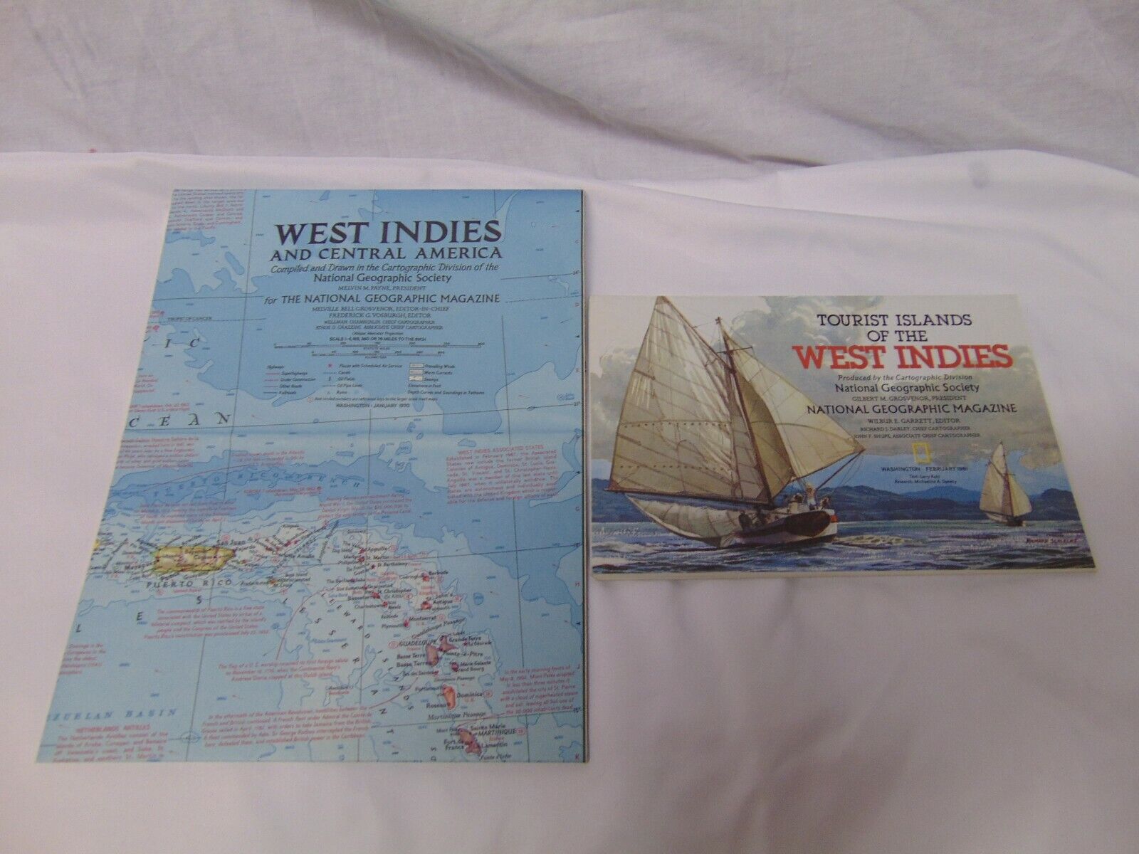 (2) vintage National Geographic Maps West Indies Central America 1970 & 1981
