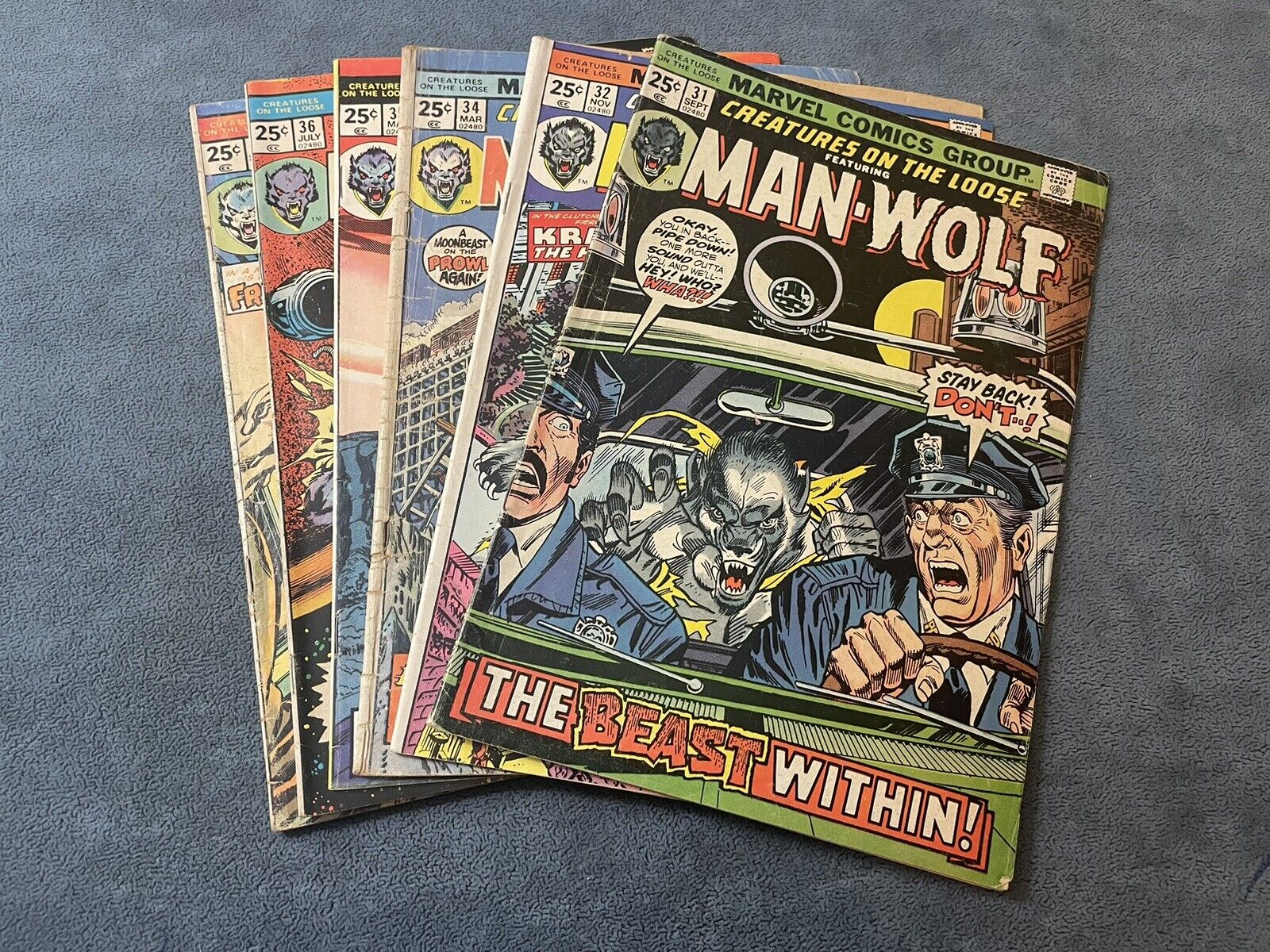 Creatures on the Loose #31 32 34-37 Man-Wolf 1974 Marvel Comic Lot Low Grades