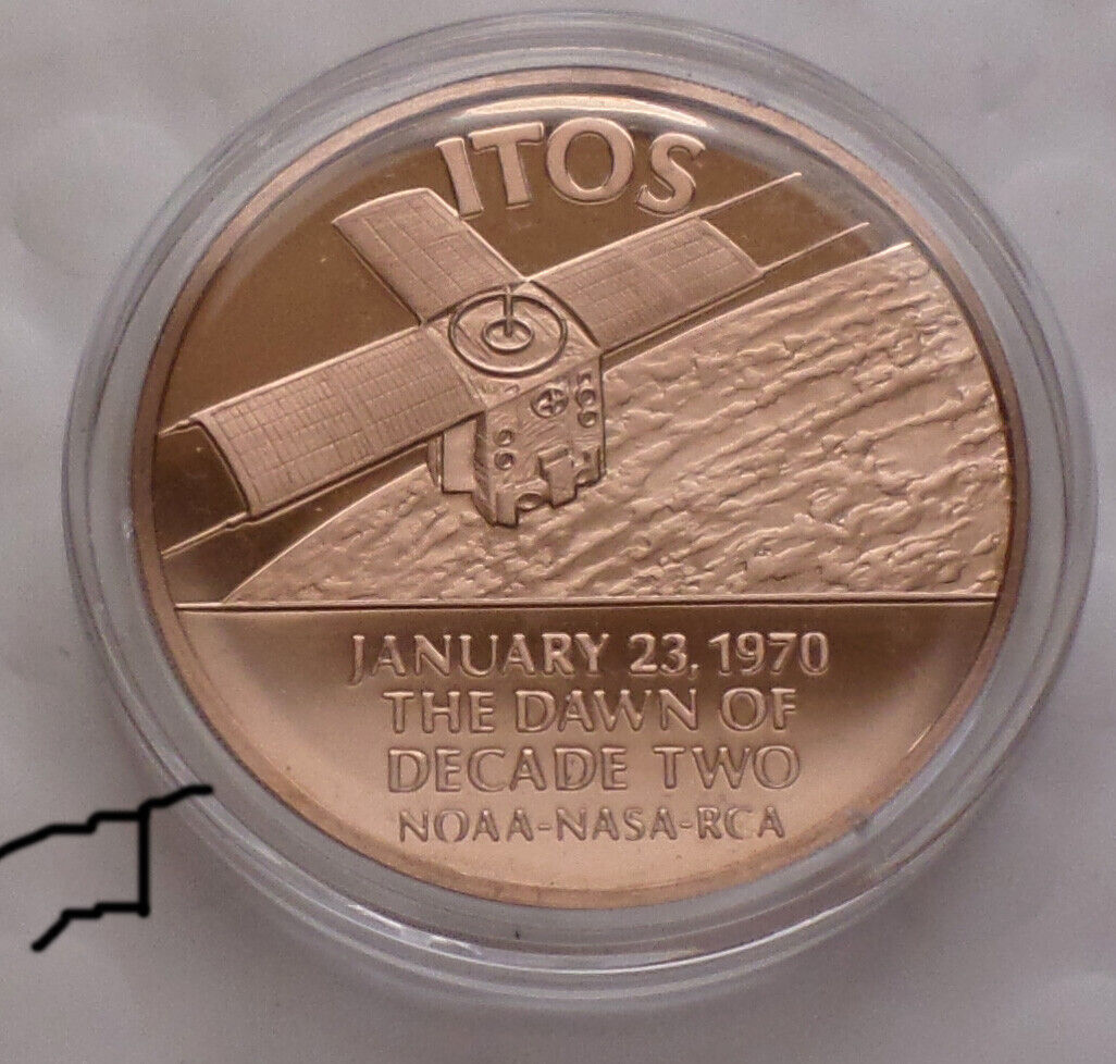 RCA Defense Electronics Weather Satellites ITOS - TIROS I Proof Bronze Medal