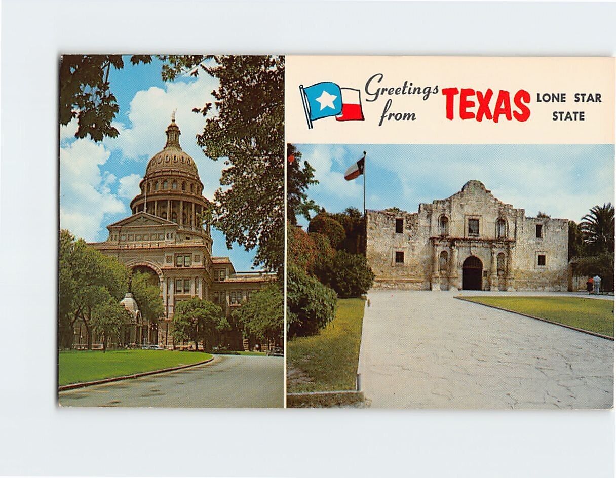 Postcard State Capitol & The Alamo Greetings from Texas USA
