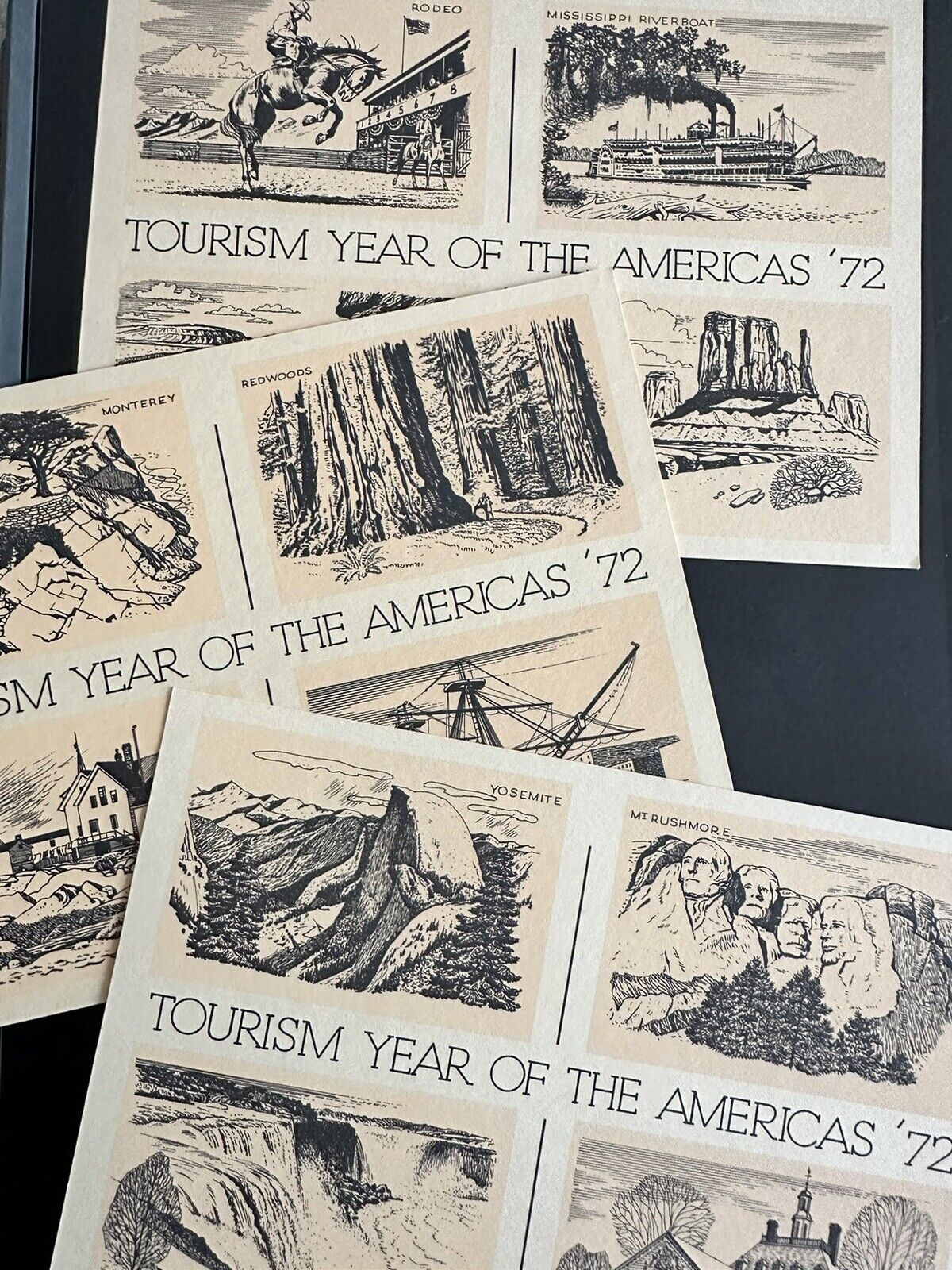 3 Lot TOURISM YEAR OF THE AMERICAS '72 USPS 6c Unused Vintage Post Cards