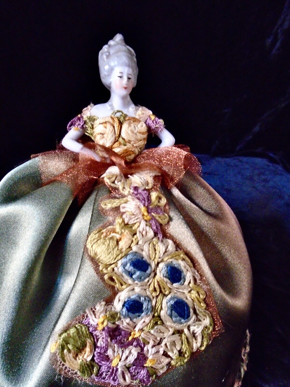 Elegant Antique German Half Doll With Arms Away & Back In Ballgown Schneider