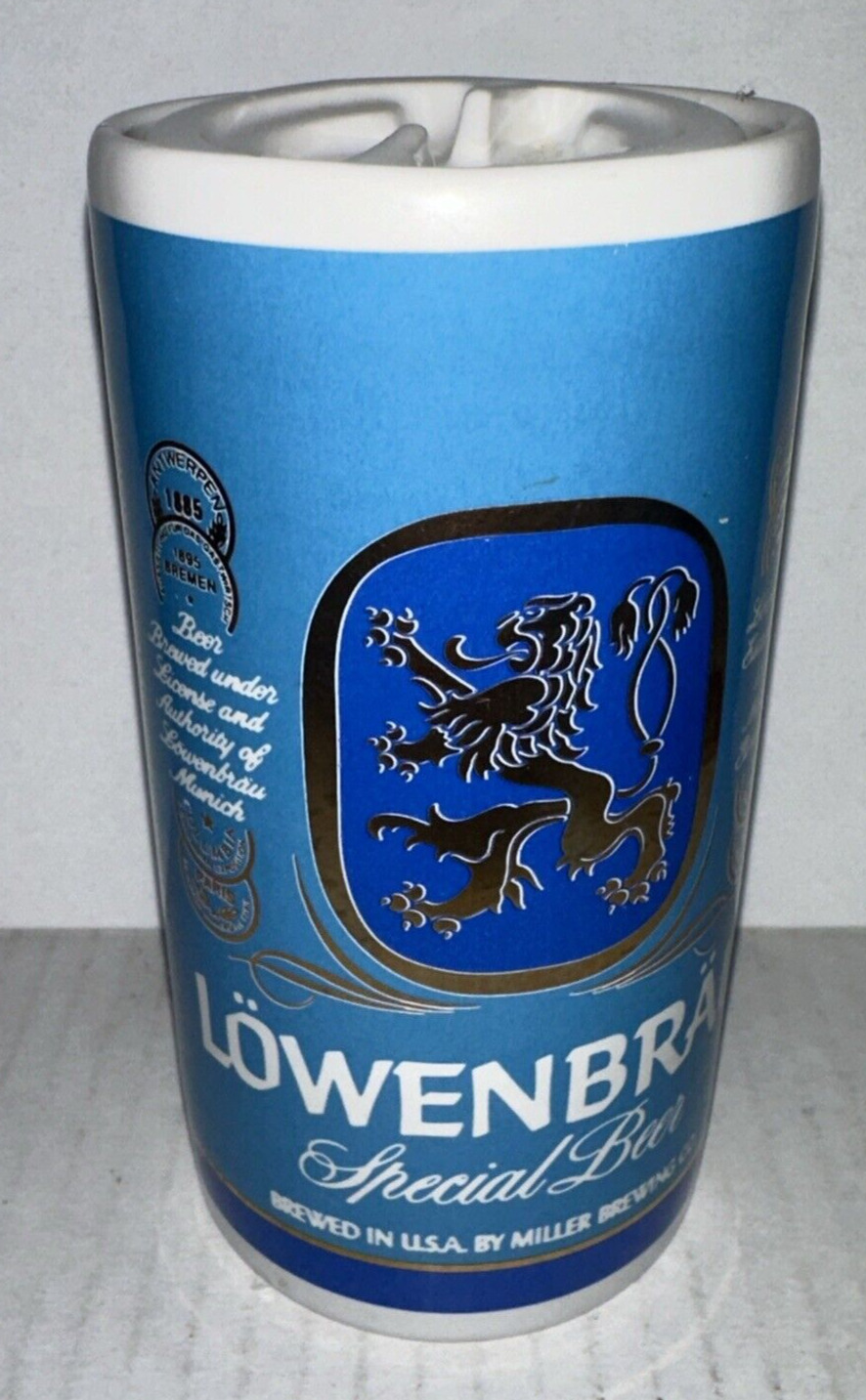 Vintage 1970s Ceramic Lowenbrau German Beer Can Oil Lamp EMPTY Bar Display Piece