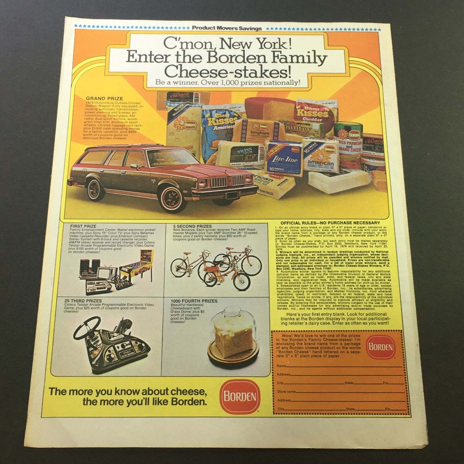 VTG 1979 Borden Cheese Products Family Cheese-Stakes Print Ad Coupon