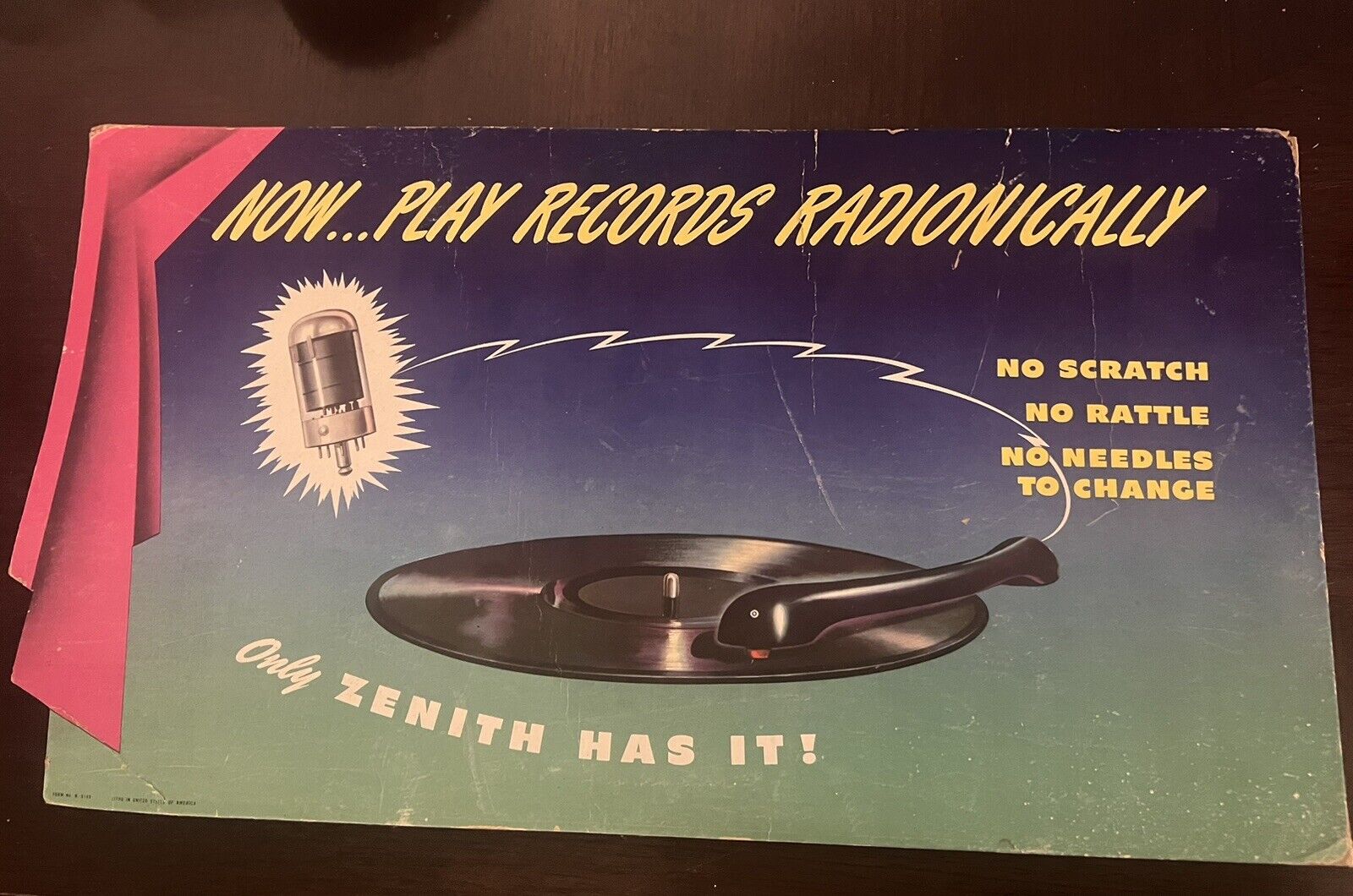 Vintage Zenith Radio Listening Post Advertising Store Display Sign Rare 36x14.5