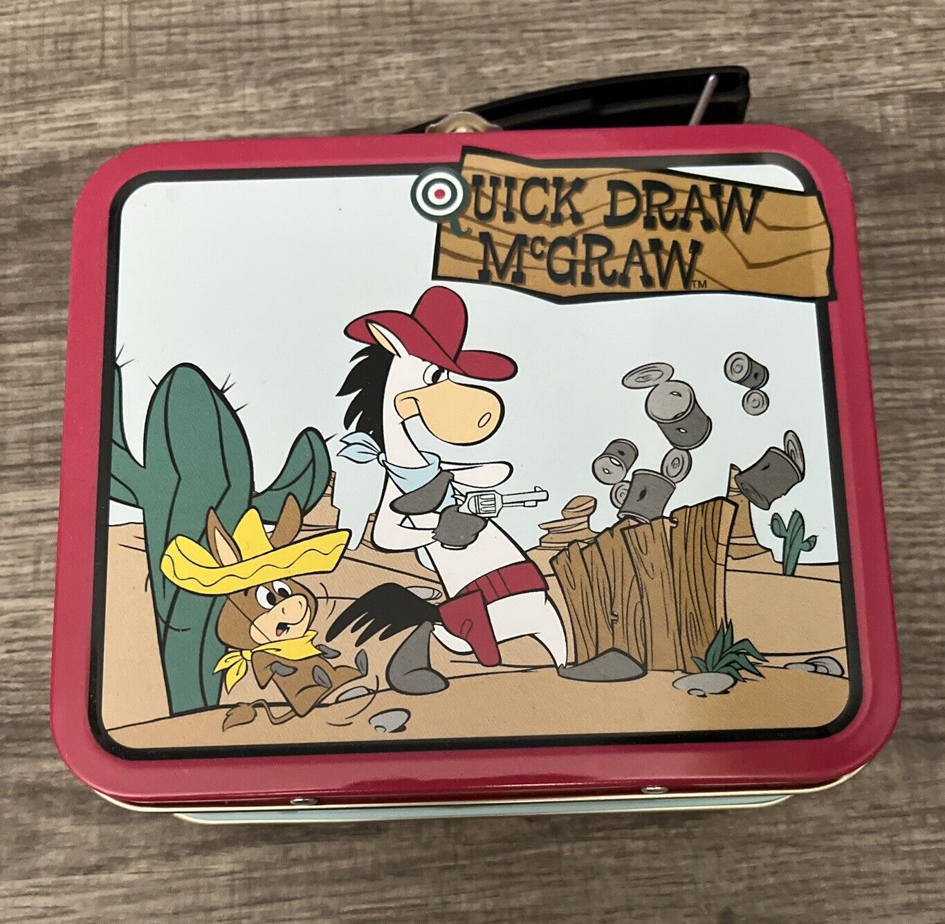 Vintage Quick Draw McGraw Hanna-Barbera Mini Metal Lunchbox Lunch Box Tin.