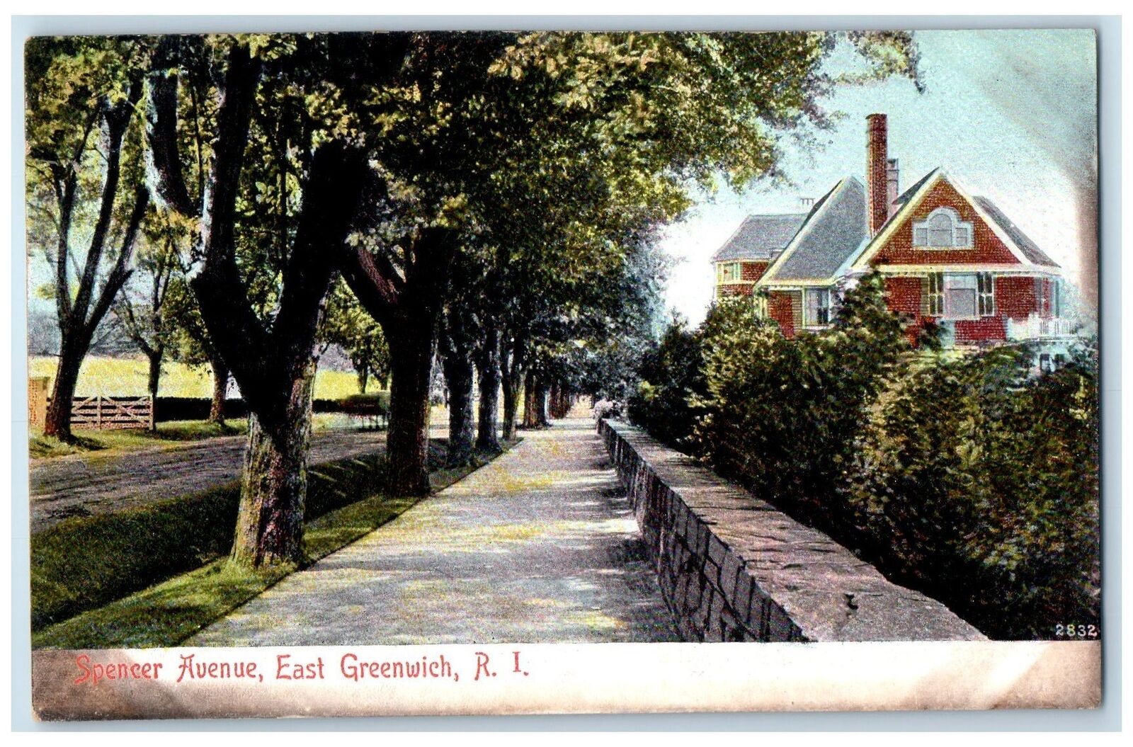 c1910's Spencer Avenue Street Scene East Greenwich R.I. Litho-Chrome Postcard