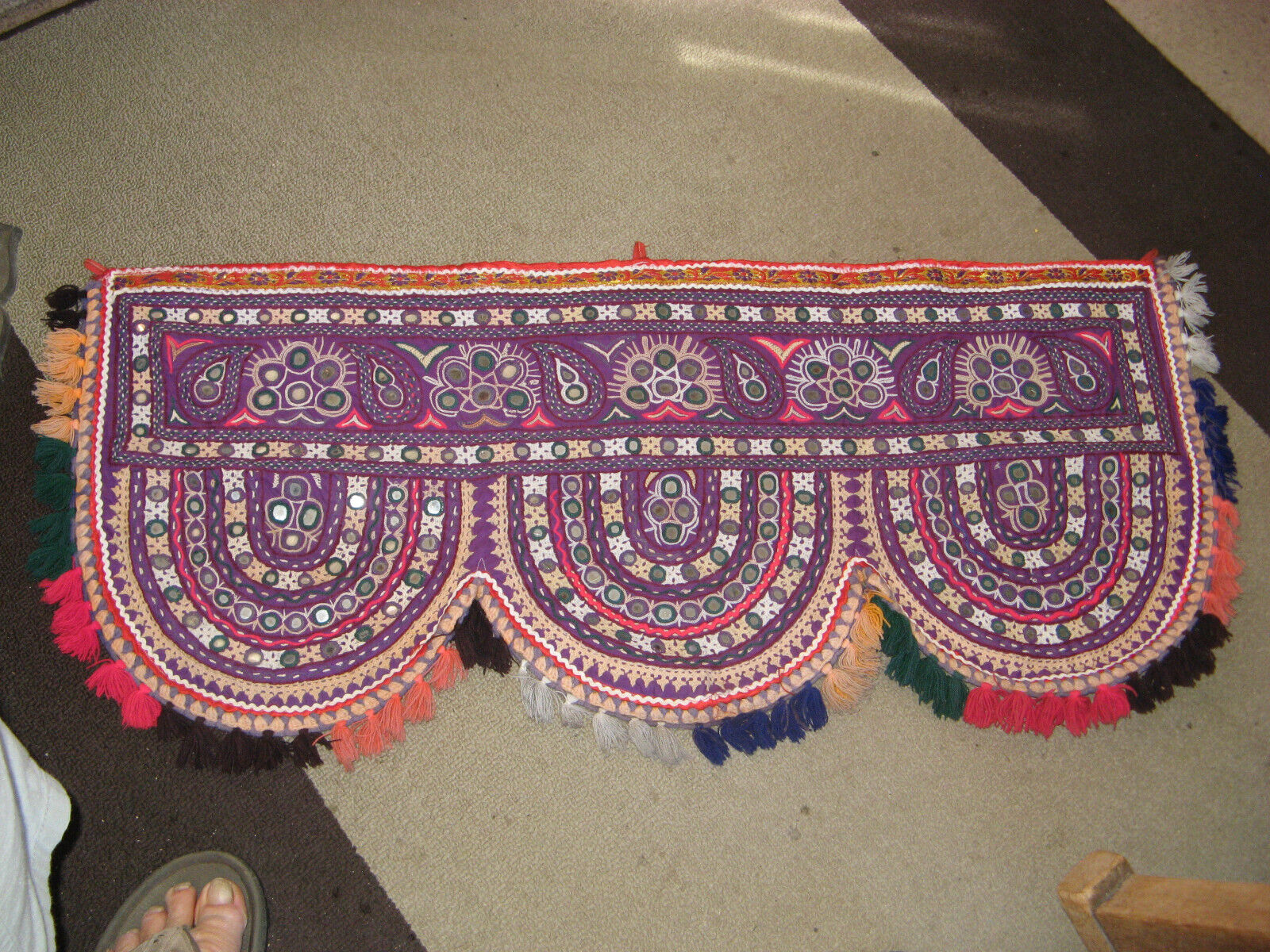 Vint. Rajastan Ethnic India Hand Embroidery many mirrors/ door / window Textile