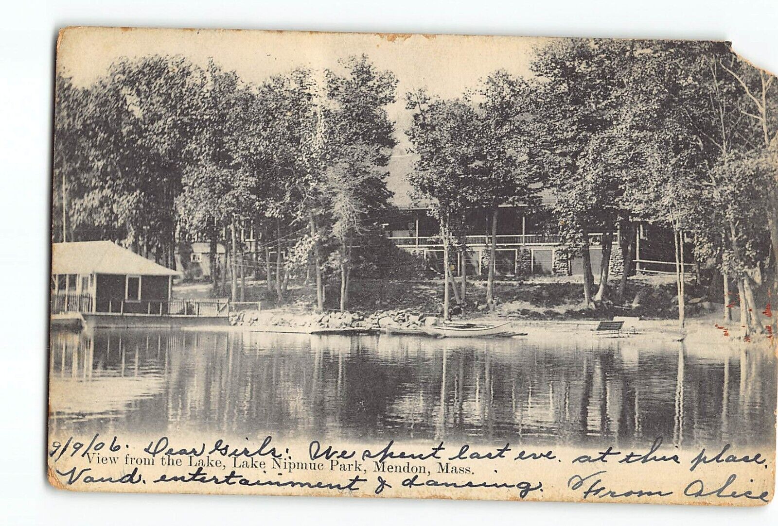 Old Vintage 1906 Postcard of Lake Nipmuc Park Mendon MA
