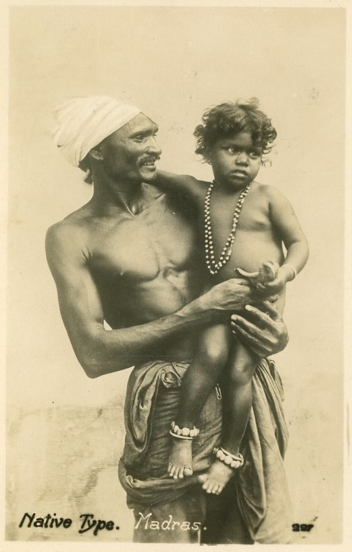 India, Madras, One Man and One Child Vintage printChennai (Tamil), 