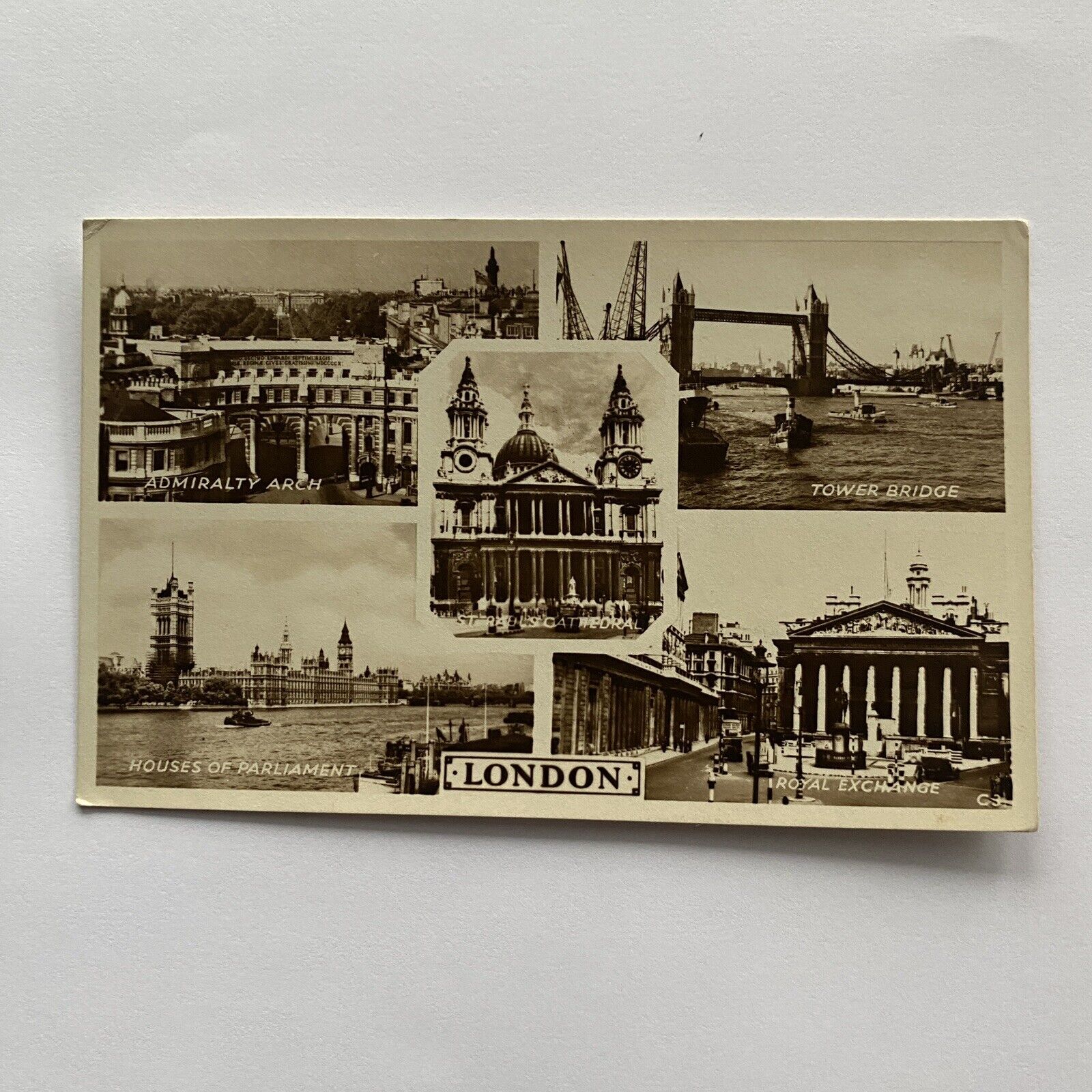London Multiview Postcard Posted 1960 Sepia RPPC VTG