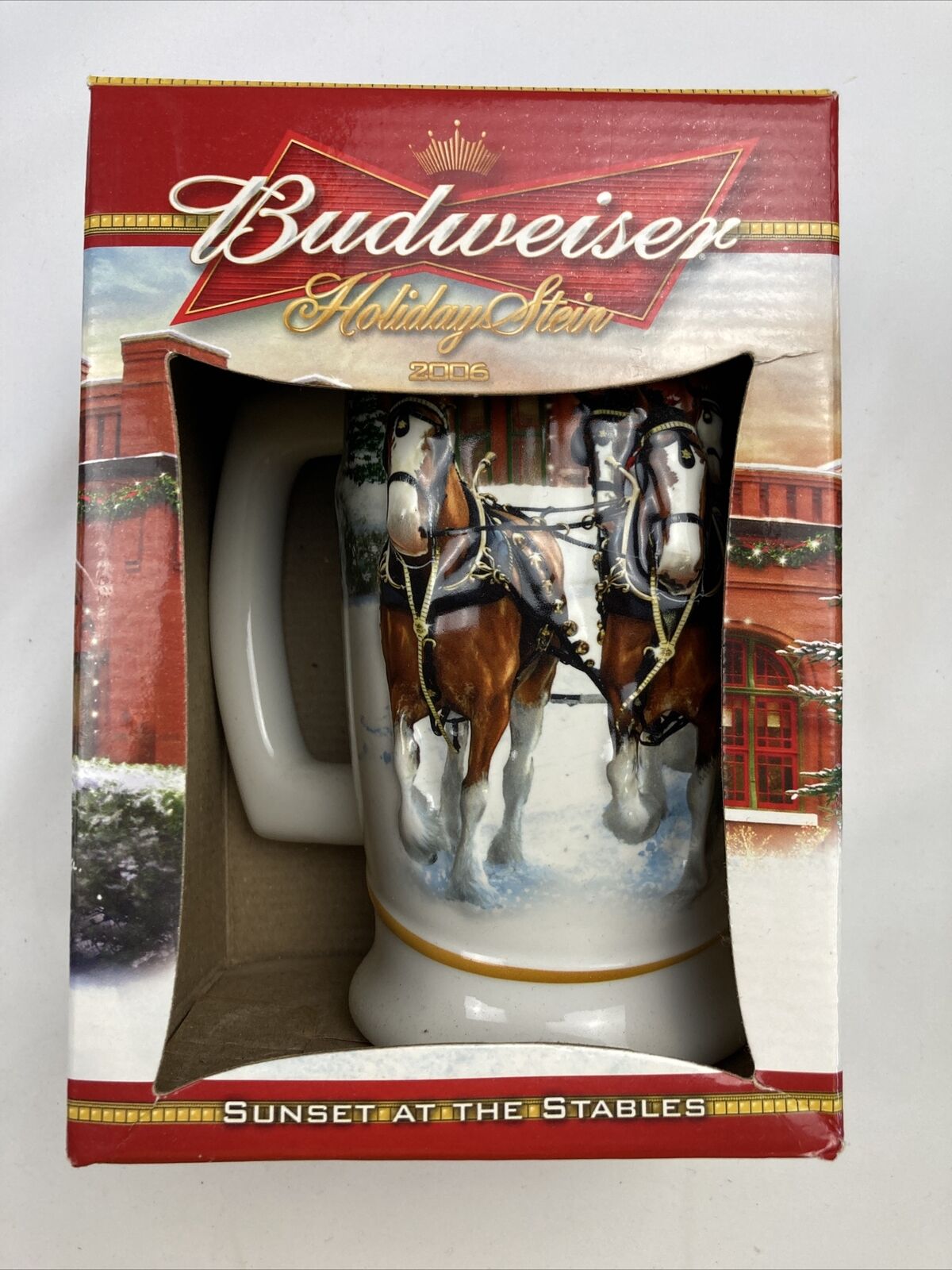 Budweiser Holiday Stein 2006 Clydesdales Christmas Beer Sunset at the Stables 