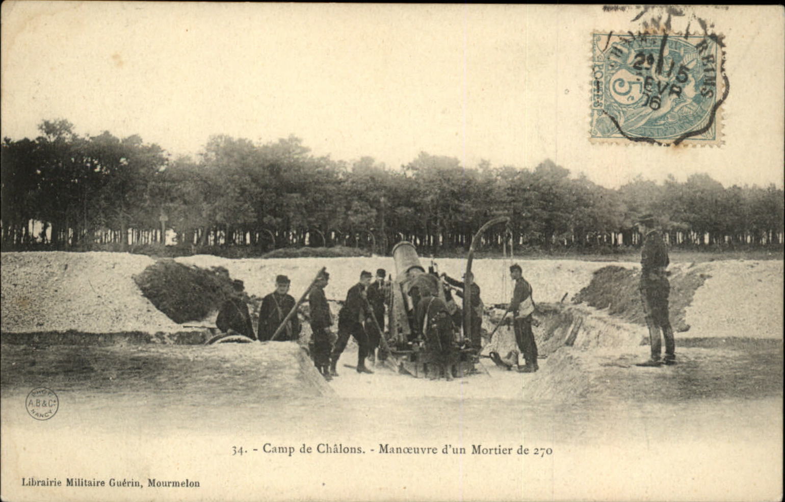 WWI Camp de Chalons France 1915 Monrier de 270 cannon artillery penmanship PC