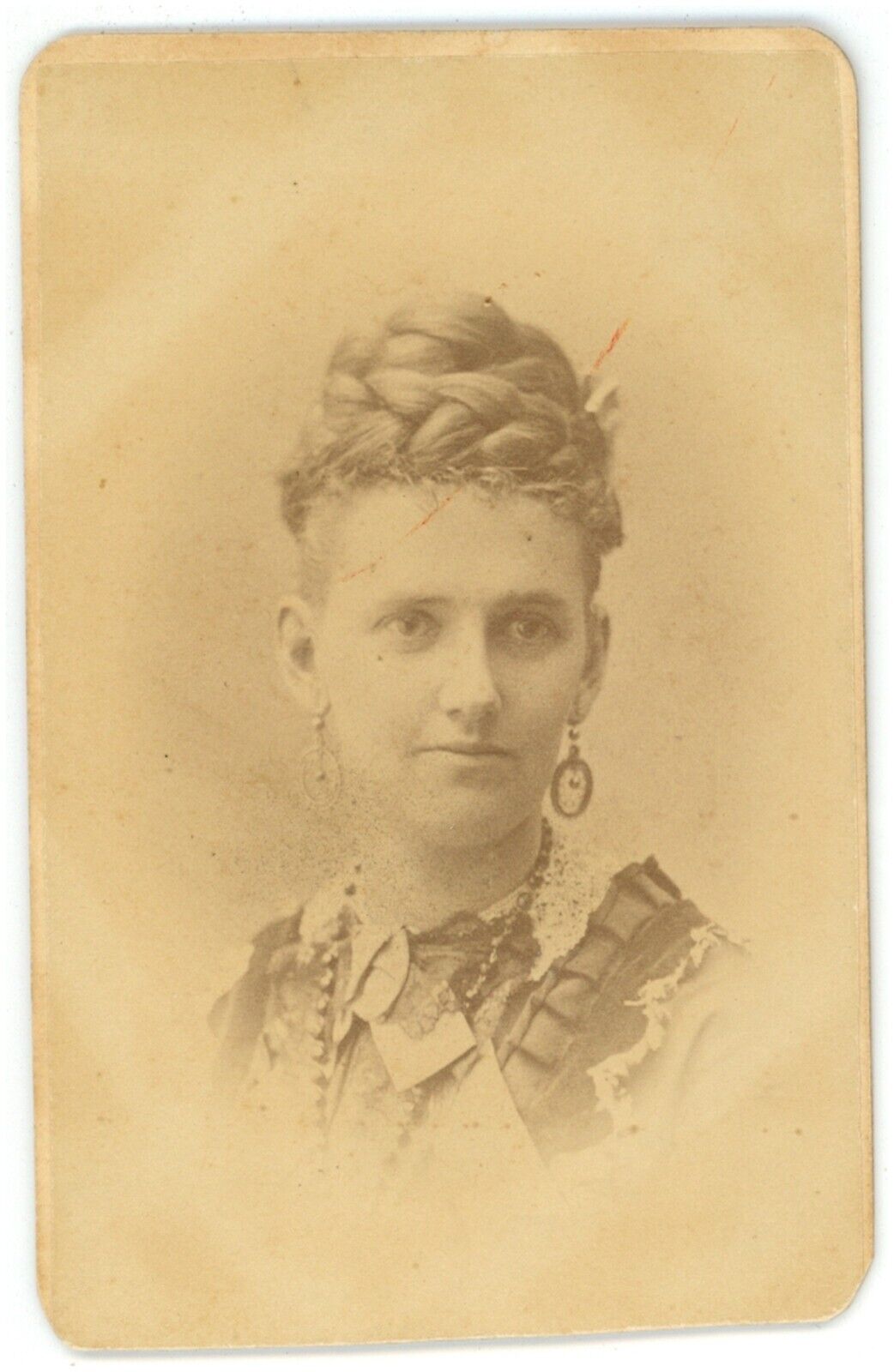 CIRCA 1880\'S CDV Beautiful Woman Victorian Dress Earrings Richardson Boston, MA