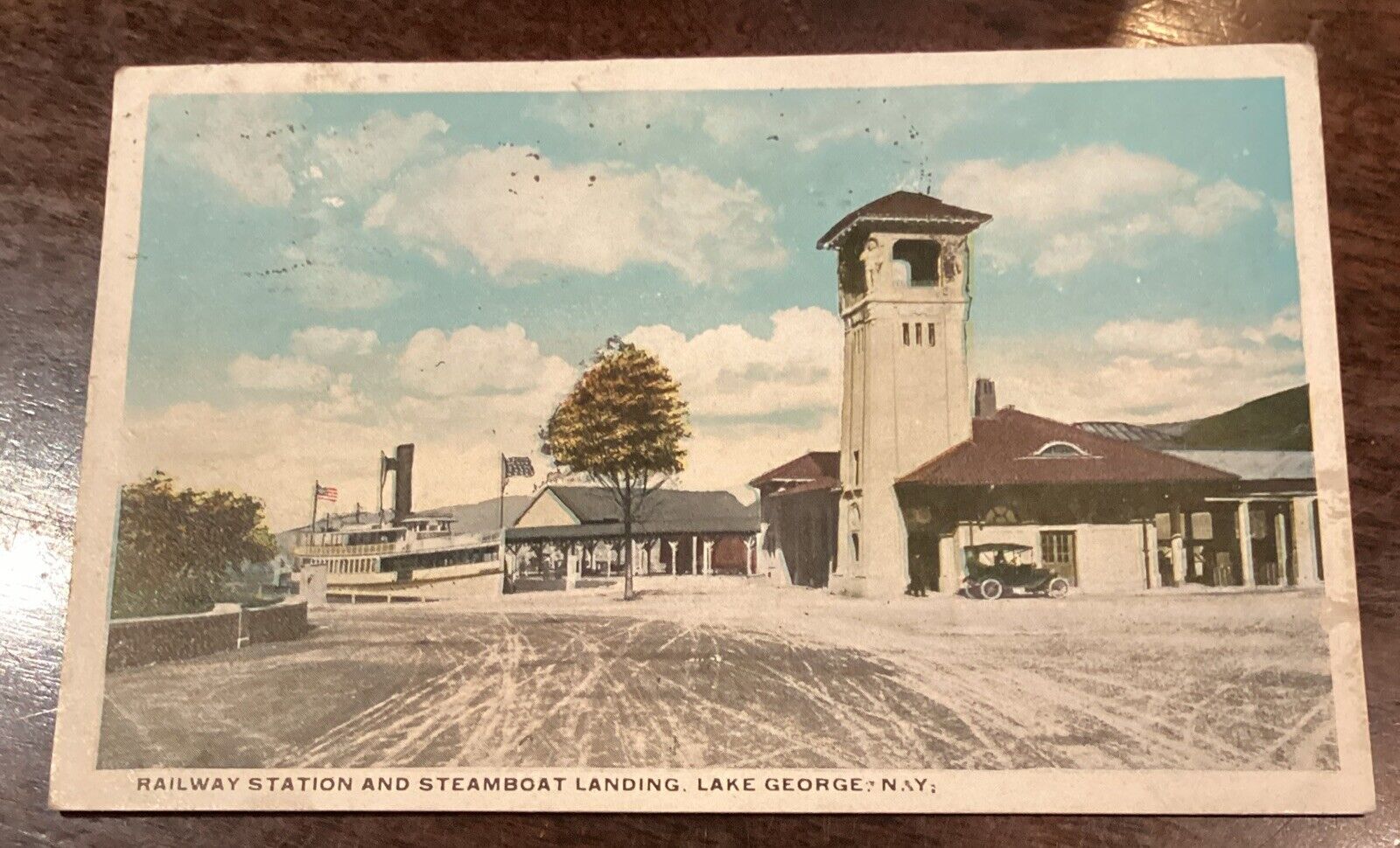 The New Delaware & Hudson Train RR Station at Lake George, NY Steamboat Postcard