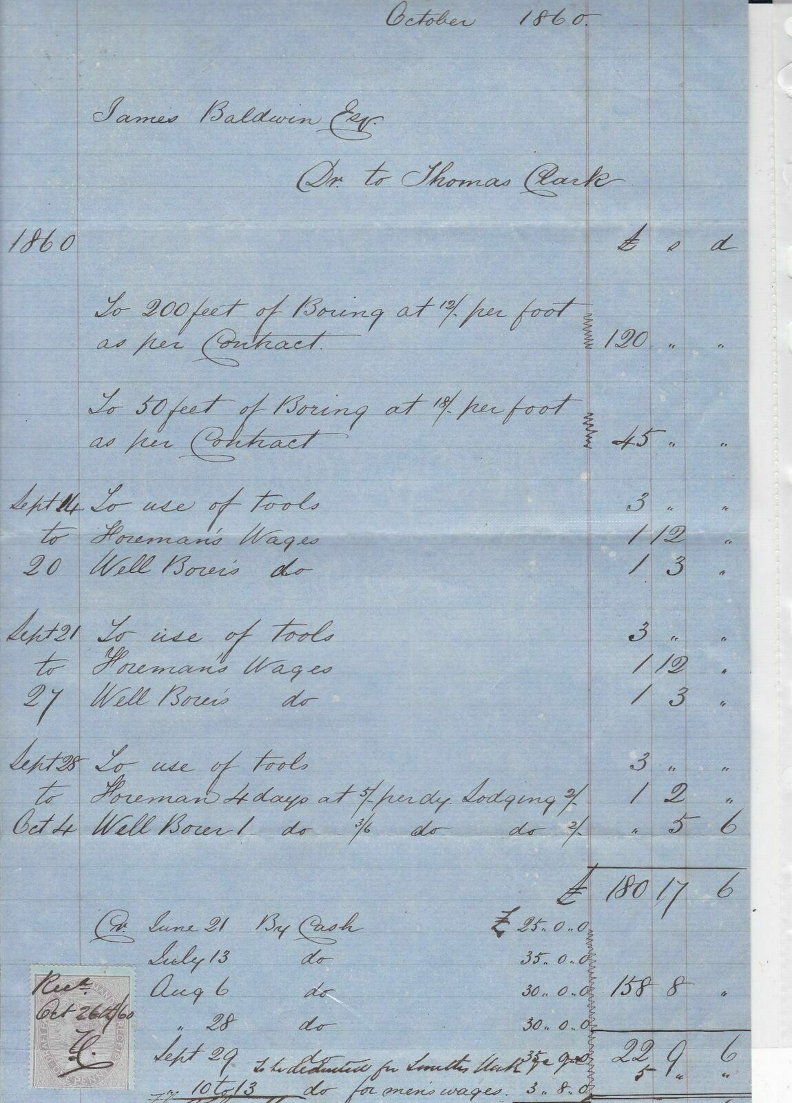 Arundel St London 1860 Work Done Detailed List Stamp Receipt Ref 35422