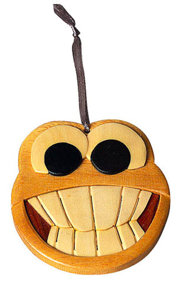 Smiley Face - Double-sided Wood Intarsia Christmas Tree Ornament- Happy theme
