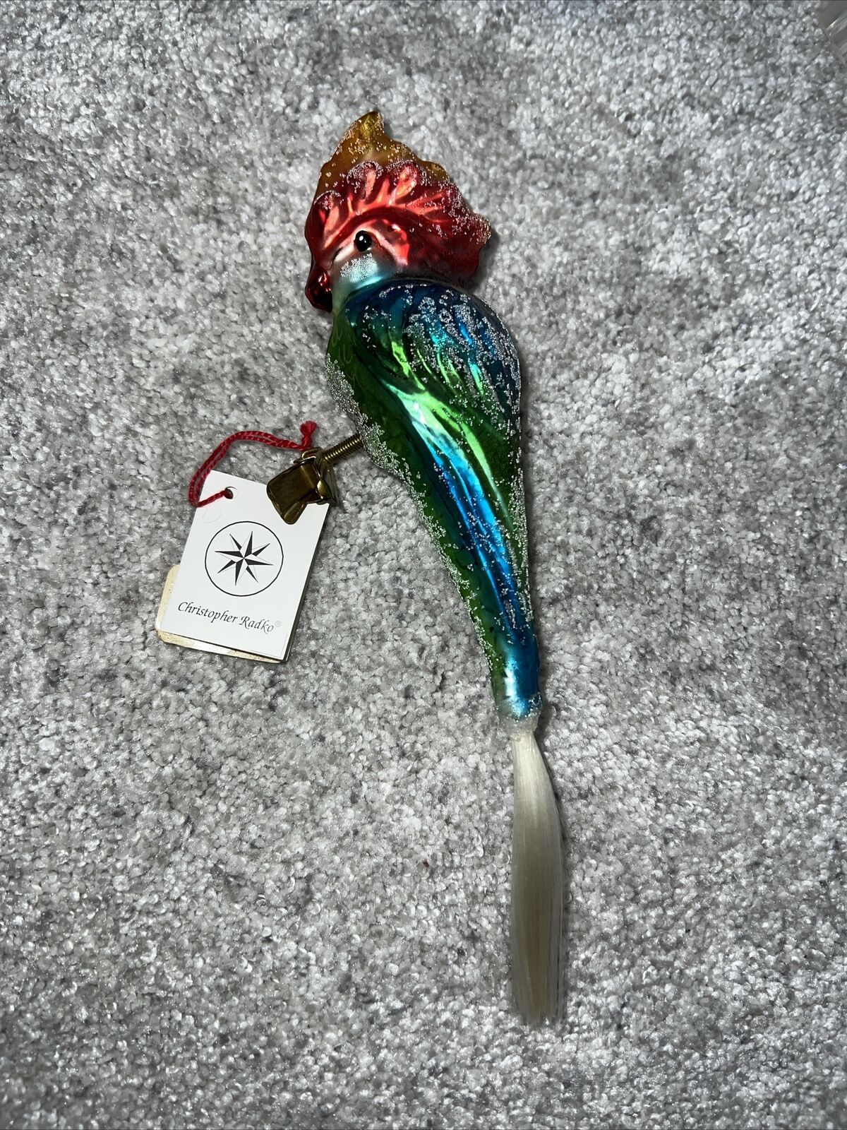 Vintage Christopher Radio Budgie Clip On Glass Ornament