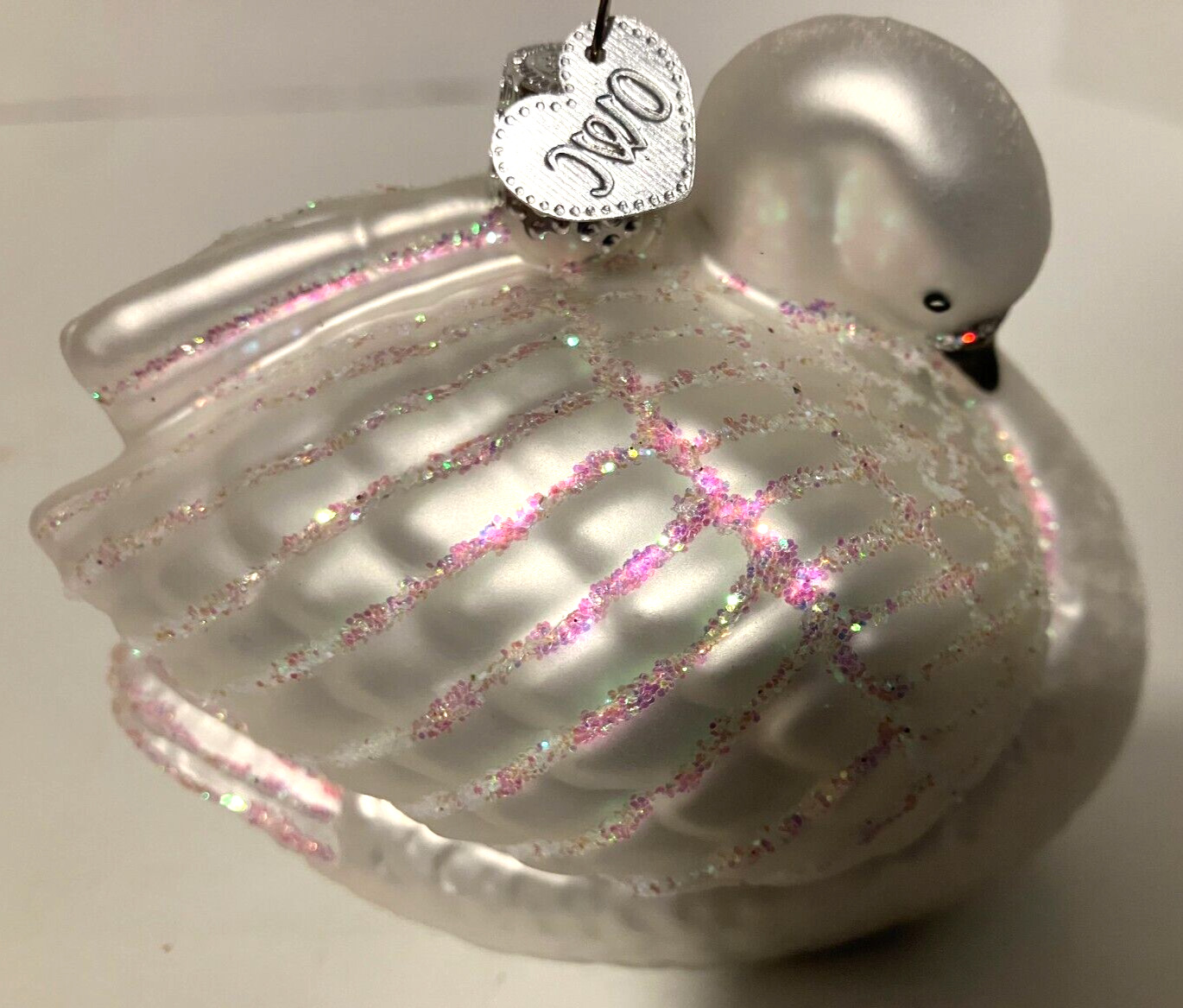OWC Old World Christmas Blown Glass Swan Ornament Iridescent Sparkly 3\