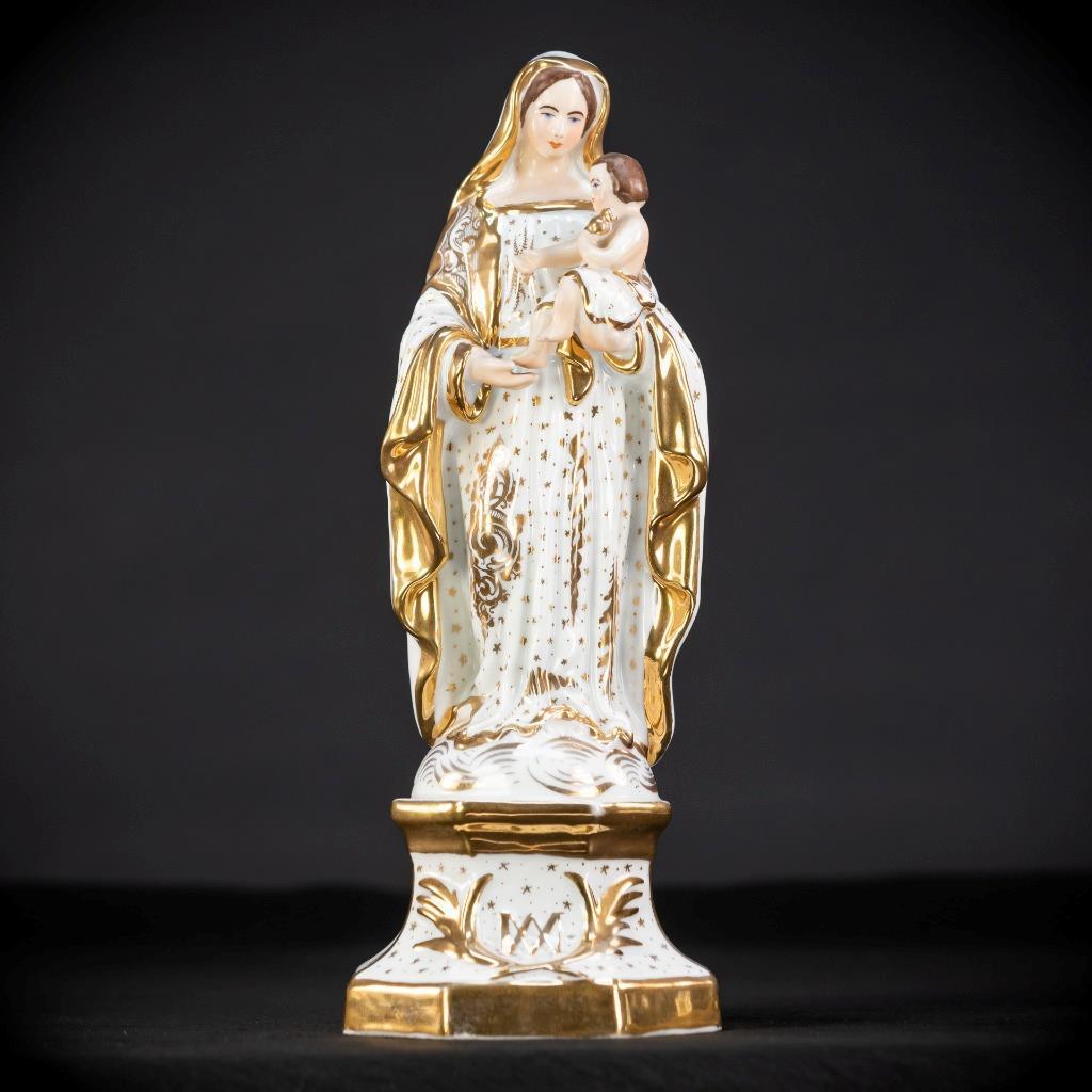 Virgin Mary Child Christ Statue | Antique Vieux Paris Porcelain Madonna | 13.8\