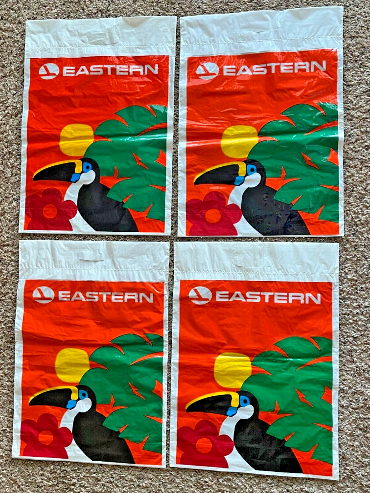 Vintage 1991 Eastern Airlines Heavy Plastic Carry Bag Parrot 18 X 13\