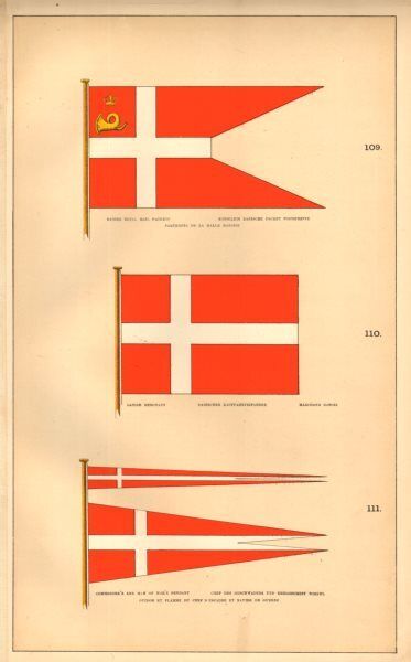 DANISH MARITIME FLAGS. Royal Mail Packet.Merchant.Cdre/Man-of-War pennant 1873