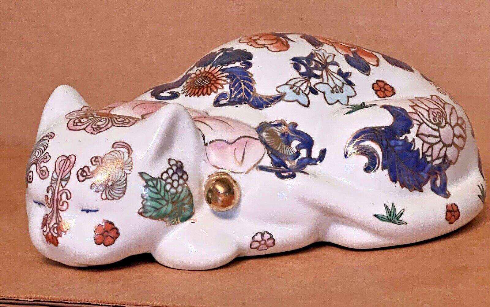 Beautiful Vintage 9” Japanese Hand Painted Sleeping Cat Great For Collectors
