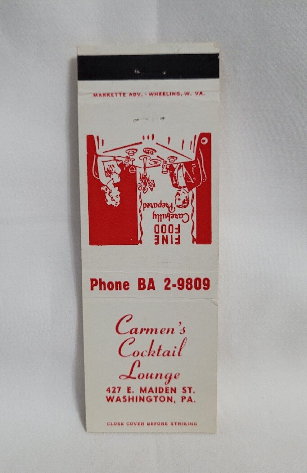 Vintage Carmen\'s Cocktail Lounge Matchbook Cover Washington PA Advertising