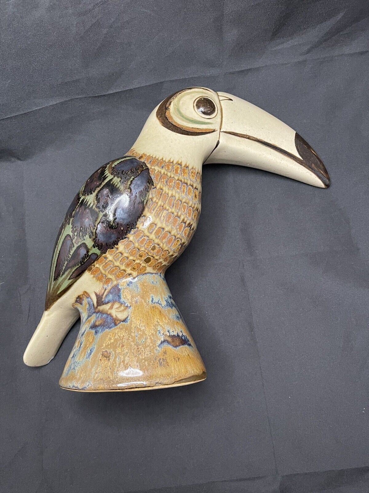 Vintage TOUCAN Bird Figurine TONALA Pottery Handpainted Mexico 8\