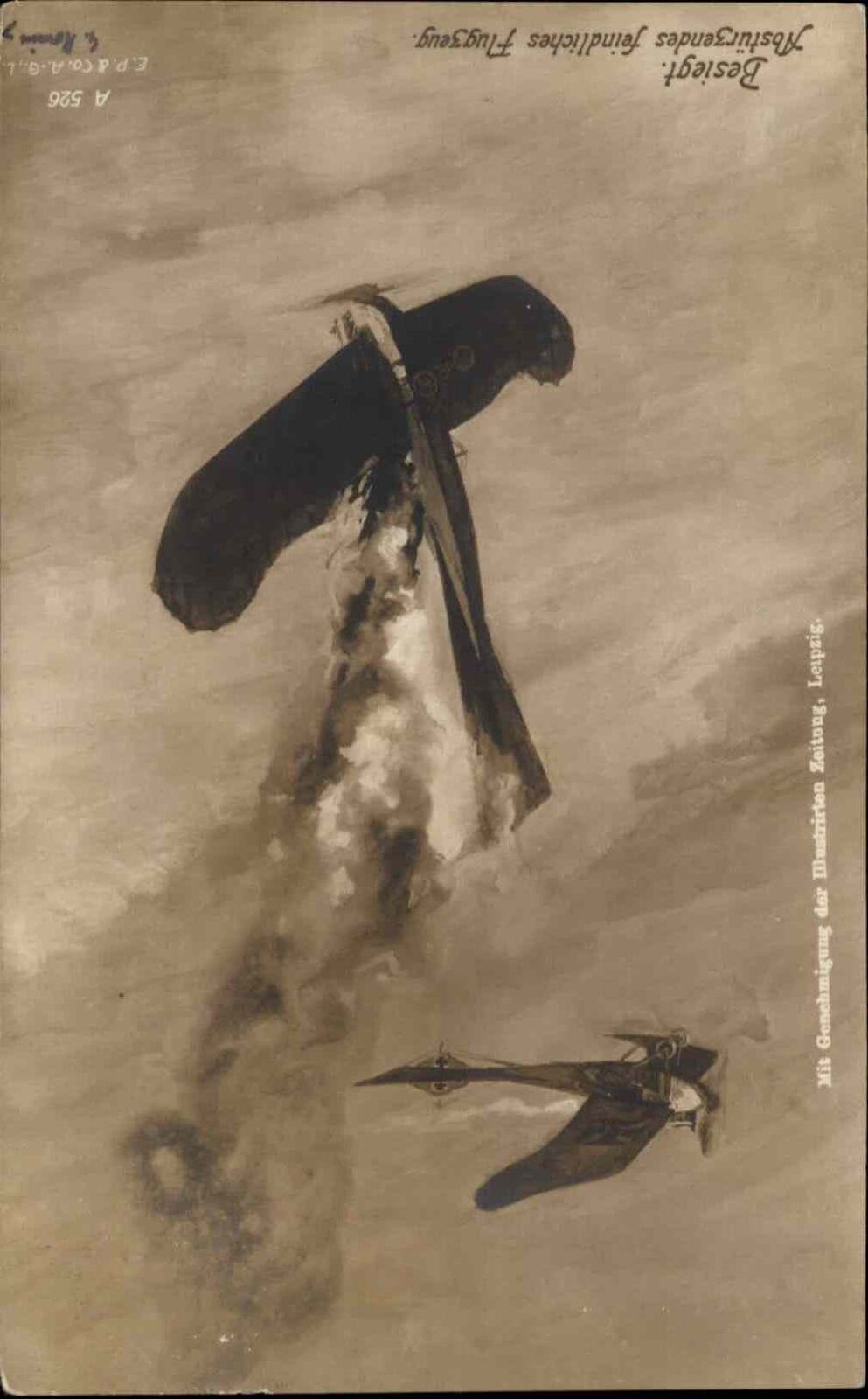 Airplanes WWI Dogfight Crash German c1910s Real Photo Postcard of Art