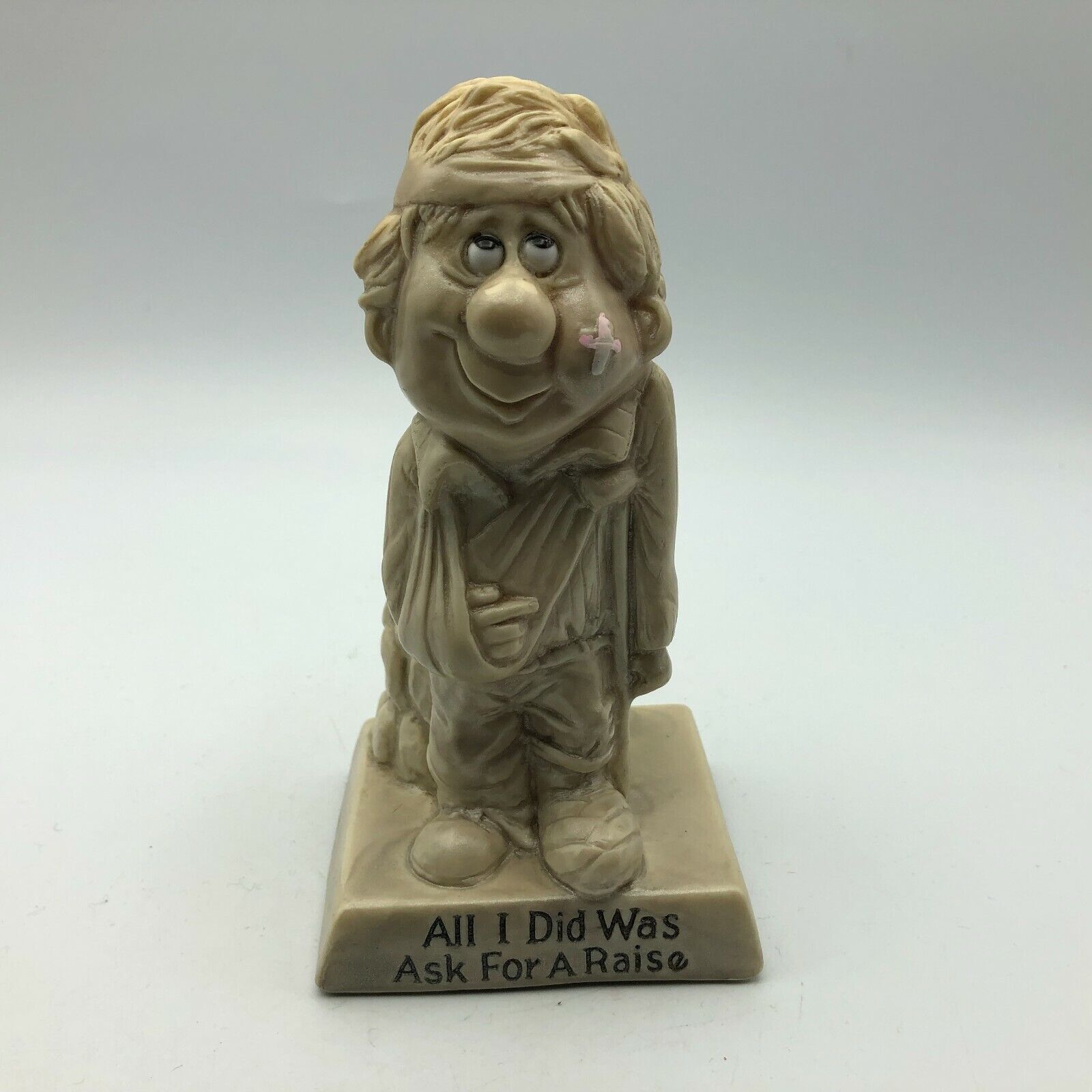 1970 Vtg ALL I DID WAS ASK FOR A RAISE Figurine Berrie Man Crutch Arm Sling S51