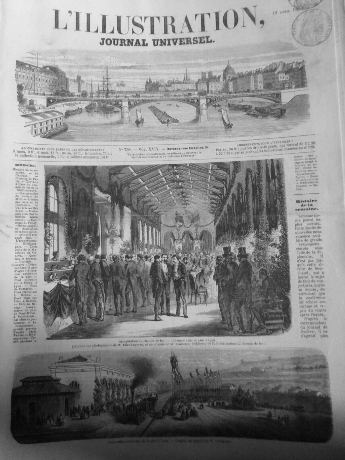 1857 I Train France Inauguration Railway Station Agen 1 Journal Old