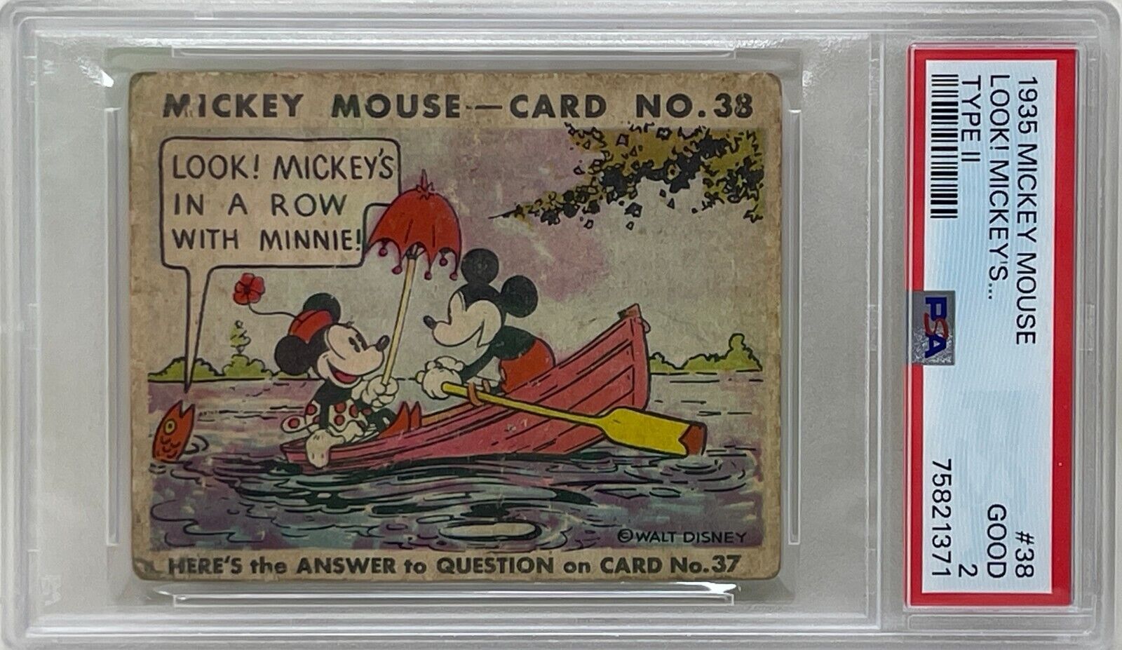 1935 Mickey Mouse Gum Card Type II Look Mickey\'s... #38 Walt Disney PSA GOOD 2
