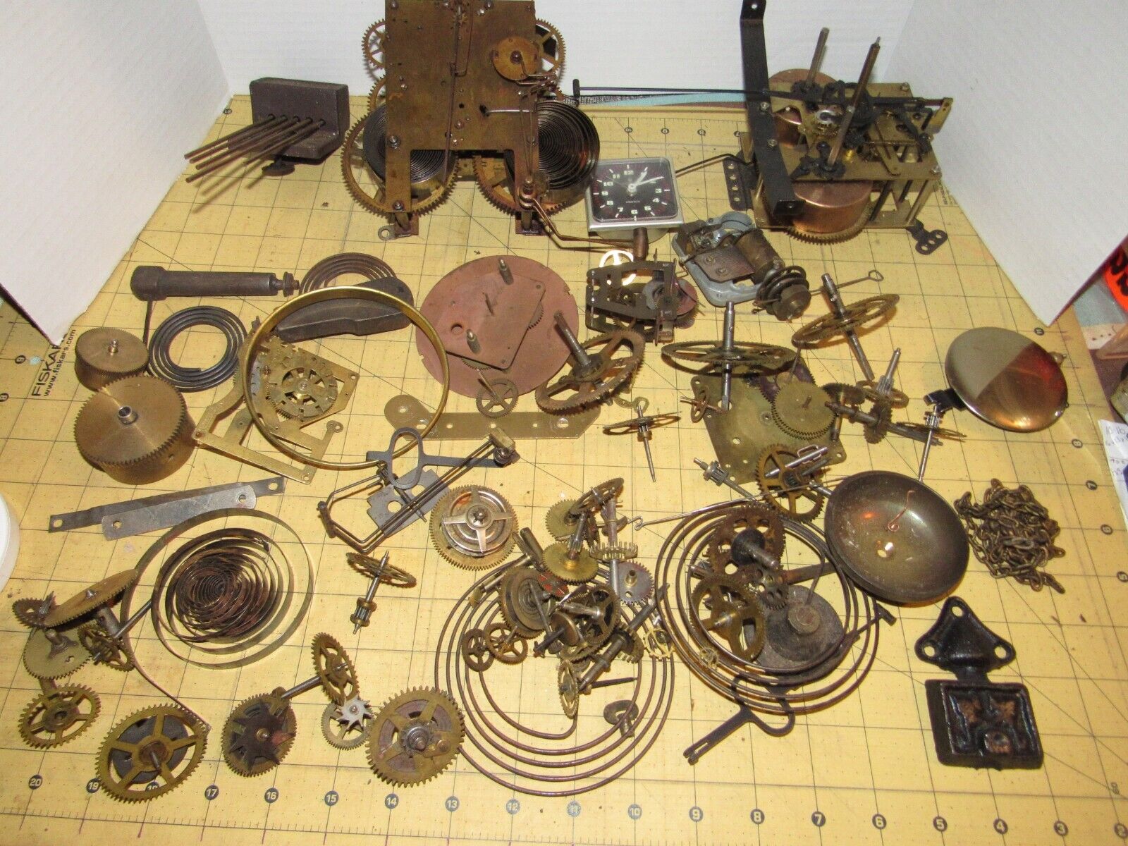 Lot of Vintage Clock Parts, Mixed Lot, Gears, Sessions Mvmt, Springs, Etc