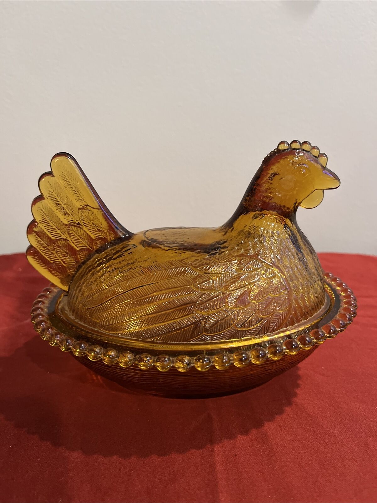 Vintage Indiana Glass Hen on Nest Covered Candy Dish Amber Gold