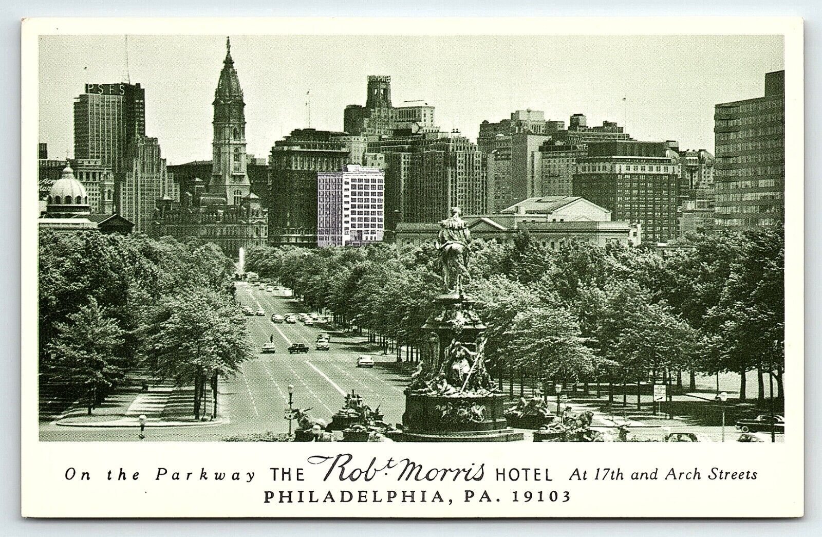 1960s PHILADELPHIA PA THE ROBT. MORRIS HOTEL ON THE PARKWAY AD POSTCARD P4357X