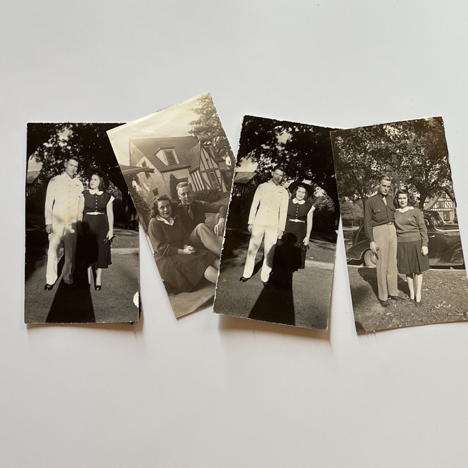 Vintage B&W Snapshot Photograph Lot of 4 Lovely Young Lady Handsome Man Couple