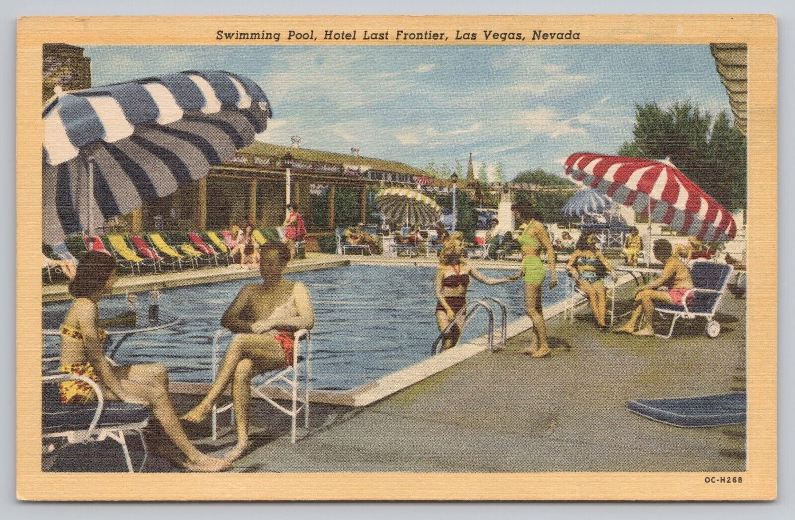 Linen Postcard - Swimming Pool at Hotel Last Frontier, Las Vegas NV