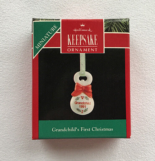 1991 Grandchilds 1st Christmas: Porcelain Pacifier ~ Hallmark Miniature Ornament